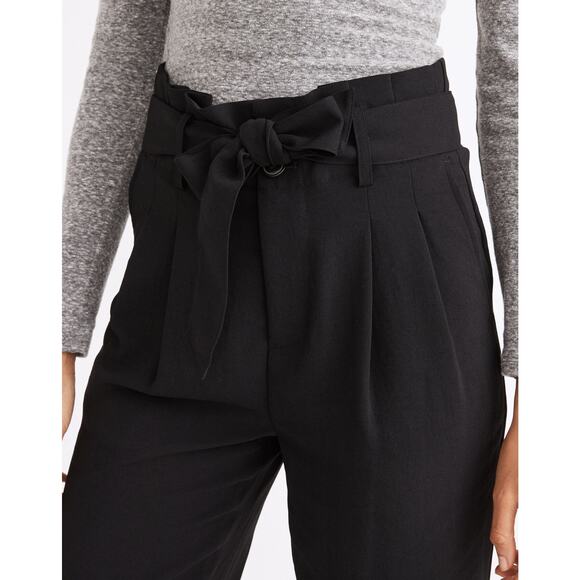 Madewell Drapey Paperbag Pants Black Pleated Button Front Zip High Rise Sz 6 - Picture 10 of 11